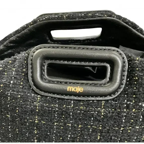 NWT MAJE Black Gold Metallic Tweed Crossbody Shoulder Bag Purse Leather Tassel - Picture 7 of 10